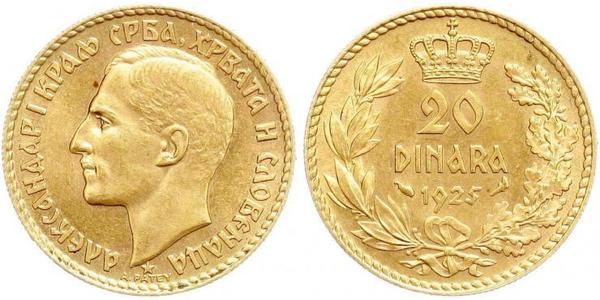 20 Динар Королівство Югославія (1918-1943) Золото Alexander I of Yugoslavia (1888 - 1934)