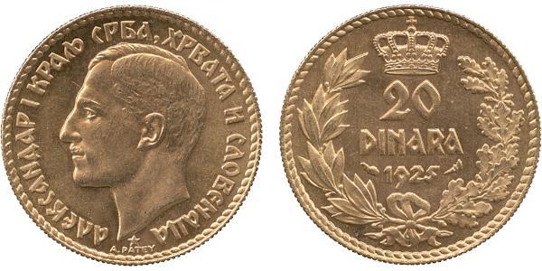 20 Динар Королівство Югославія (1918-1943) Золото Alexander I of Yugoslavia (1888 - 1934)