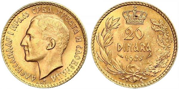 20 Динар Королівство Югославія (1918-1943) Золото Alexander I of Yugoslavia (1888 - 1934)