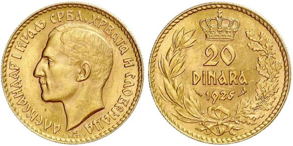 20 Динар Королівство Югославія (1918-1943) Золото Alexander I of Yugoslavia (1888 - 1934)