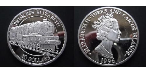 20 Долар Теркс і Кайкос Срібло Єлизавета II (1926-2022)