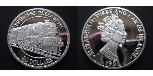 20 Доллар Тёркс и Кайкос Серебро Елизавета II (1926-2022)