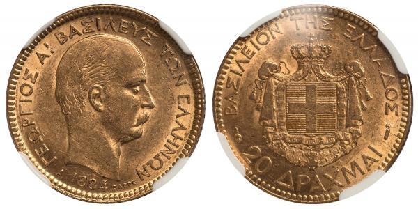 20 Драхма Королевство Греция (1832-1924) Золото Георг I король Греции (1845- 1913)