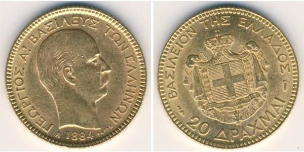 20 Драхма Королевство Греция (1832-1924) Золото Георг I король Греции (1845- 1913)