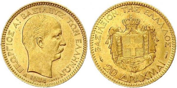 20 Драхма Королевство Греция (1832-1924) Золото Георг I король Греции (1845- 1913)