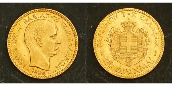 20 Драхма Королевство Греция (1832-1924) Золото Георг I король Греции (1845- 1913)