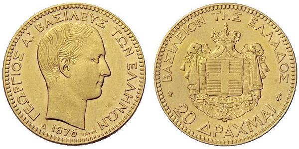 20 Драхма Королевство Греция (1832-1924) Золото Георг I король Греции (1845- 1913)