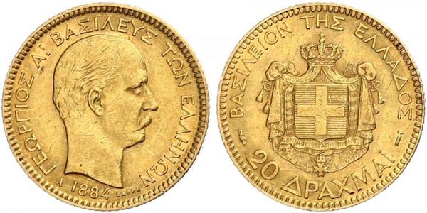 20 Драхма Королівство Греція (1832-1924) Золото Георг I король Греції (1845- 1913)
