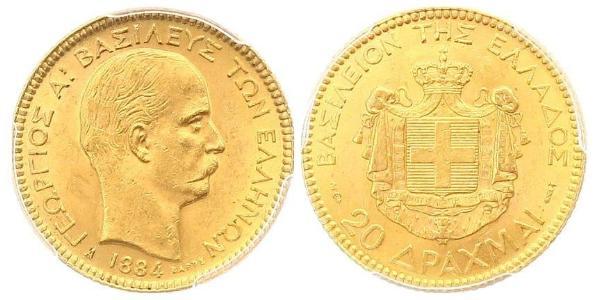 20 Драхма Королівство Греція (1832-1924) Золото Георг I король Греції (1845- 1913)