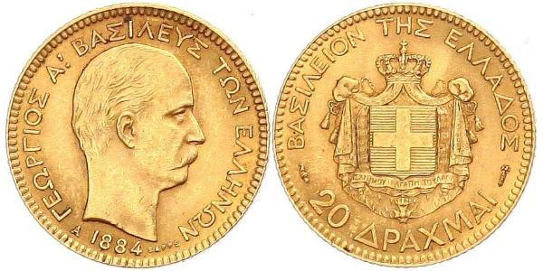 20 Драхма Королівство Греція (1832-1924) Золото Георг I король Греції (1845- 1913)