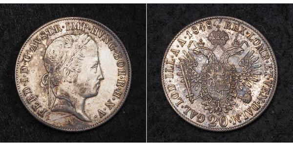 20 Крейцер Австрийская империя (1804-1867) Серебро Ferdinand I of Austria (1793 - 1875)