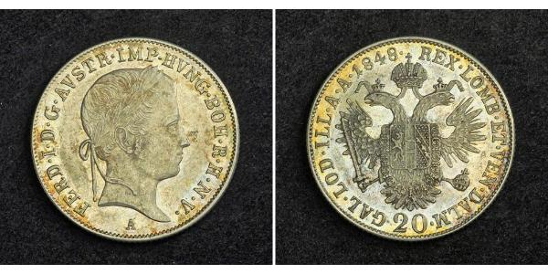 20 Крейцер Австрийская империя (1804-1867) Серебро Ferdinand I of Austria (1793 - 1875)
