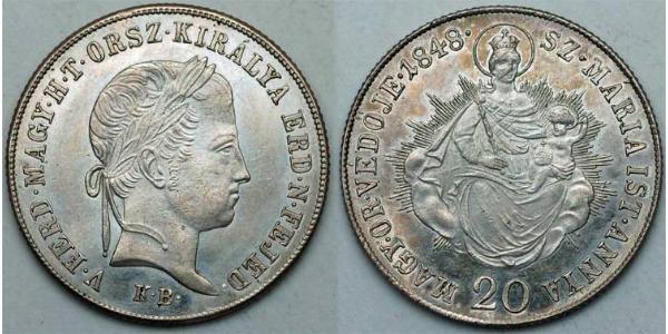 20 Крейцер Австрийская империя (1804-1867) Серебро Ferdinand I of Austria (1793 - 1875)