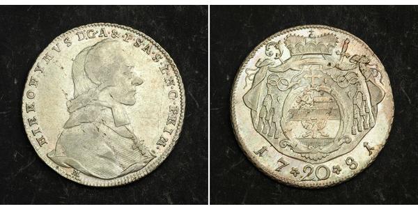 20 Крейцер Зальцбург Серебро Count Hieronymus von Colloredo (1732 - 1812)