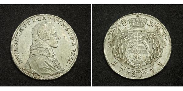 20 Крейцер Зальцбург Серебро Count Hieronymus von Colloredo (1732 - 1812)
