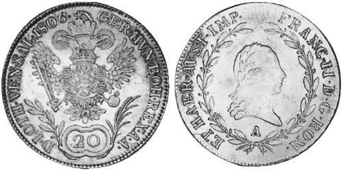 20 Крейцер Австрійська імперія (1804-1867) Срібло Francis II, Holy Roman Emperor (1768 - 1835)