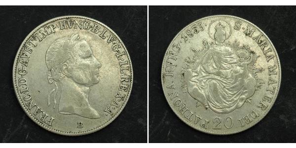 20 Крейцер Австрійська імперія (1804-1867) Срібло Ferdinand I of Austria (1793 - 1875)