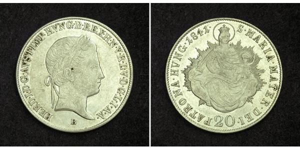20 Крейцер Австрійська імперія (1804-1867) Срібло Ferdinand I of Austria (1793 - 1875)