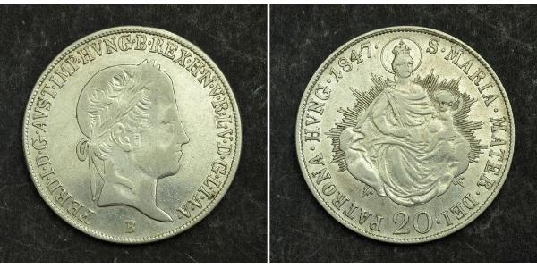 20 Крейцер Австрійська імперія (1804-1867) Срібло Ferdinand I of Austria (1793 - 1875)