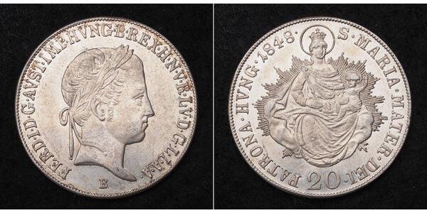 20 Крейцер Австрійська імперія (1804-1867) Срібло Ferdinand I of Austria (1793 - 1875)