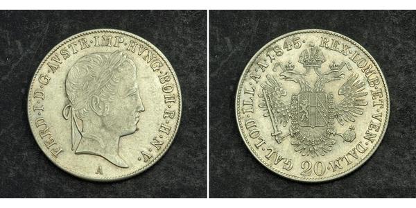 20 Крейцер Австрійська імперія (1804-1867) Срібло Ferdinand I of Austria (1793 - 1875)