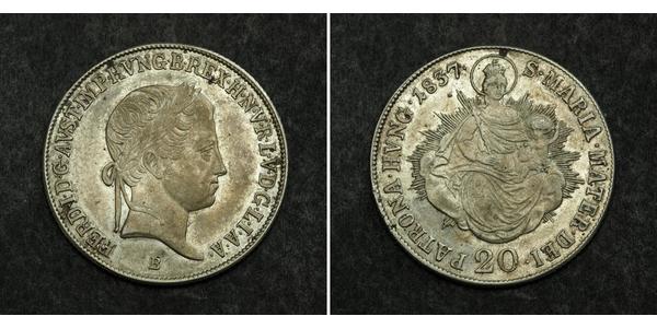 20 Крейцер Австрійська імперія (1804-1867) Срібло Ferdinand I of Austria (1793 - 1875)