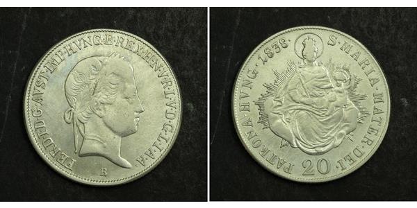 20 Крейцер Австрійська імперія (1804-1867) Срібло Ferdinand I of Austria (1793 - 1875)