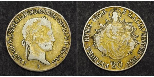 20 Крейцер Австрійська імперія (1804-1867) Срібло Ferdinand I of Austria (1793 - 1875)