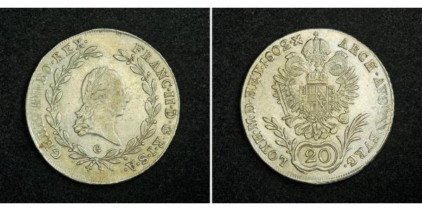 20 Крейцер Австрійська імперія (1804-1867) Срібло Francis II, Holy Roman Emperor (1768 - 1835)