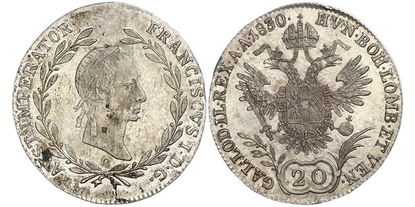 20 Крейцер Австрійська імперія (1804-1867) Срібло Francis II, Holy Roman Emperor (1768 - 1835)