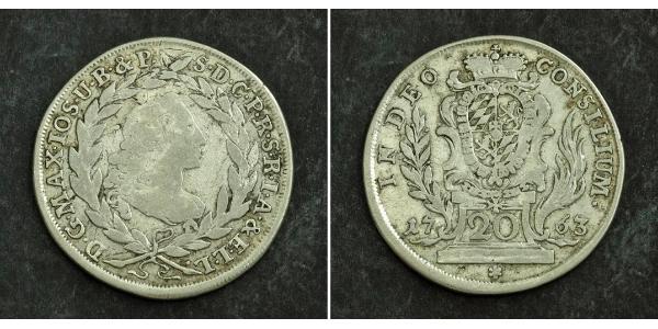 20 Крейцер Баварія (курфюрство) (1623 - 1806) Срібло Maximilian III Joseph, Elector of Bavaria (1727 – 1777)