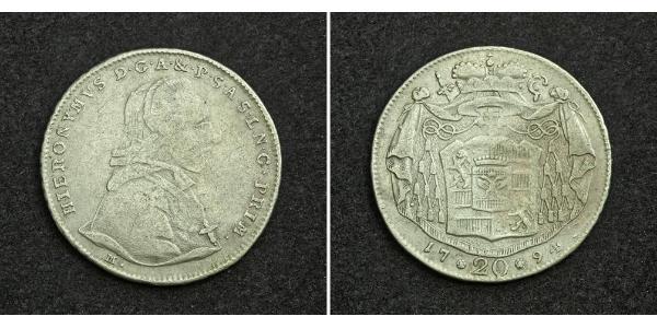 20 Крейцер Зальцбург Срібло Count Hieronymus von Colloredo (1732 - 1812)