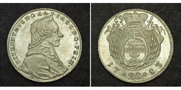 20 Крейцер Зальцбург Срібло Count Hieronymus von Colloredo (1732 - 1812)
