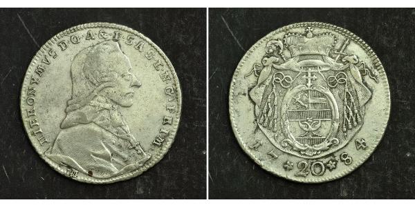 20 Крейцер Зальцбург Срібло Count Hieronymus von Colloredo (1732 - 1812)