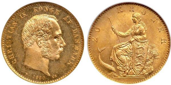 20 Крона Дания Золото Кристиан IX король Дании (1818-1906)