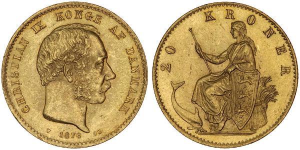 20 Крона Данія Золото Крістіан IX король Данії (1818-1906)
