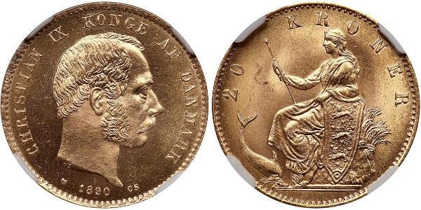 20 Крона Данія Золото Крістіан IX король Данії (1818-1906)