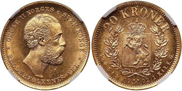20 Крона Норвегия Золото Оскар II (1829-1907)