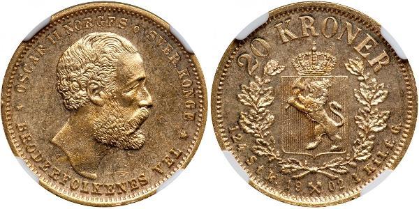 20 Крона Норвегія Золото Оскар II (1829-1907)