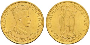 20 Крона Норвегія (1905 - ) Золото Хокон VII (1872 - 1957)