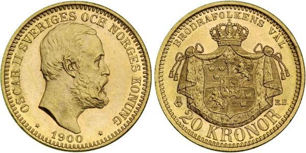 20 Крона Швеция Золото Оскар II (1829-1907)
