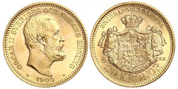 20 Крона Швеция Золото Оскар II (1829-1907)