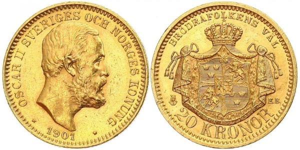 20 Крона Швеция Золото Оскар II (1829-1907)