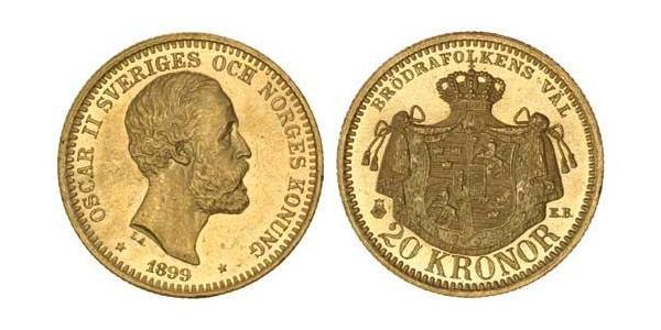 20 Крона Швеция Золото Оскар II (1829-1907)