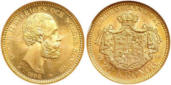 20 Крона Швеция Золото Оскар II (1829-1907)