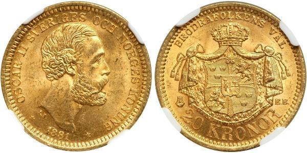 20 Крона Швеция Золото Оскар II (1829-1907)