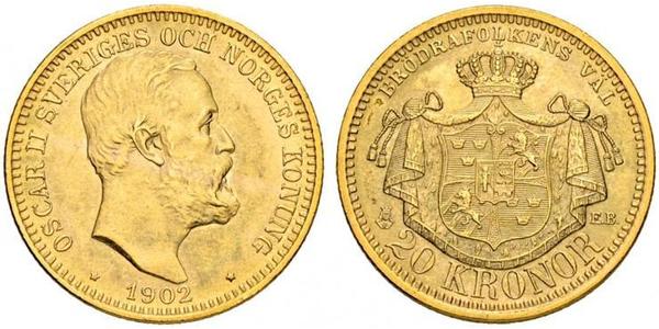 20 Крона Швеція Золото Оскар II (1829-1907)