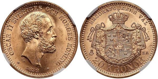 20 Крона Швеція Золото Оскар II (1829-1907)