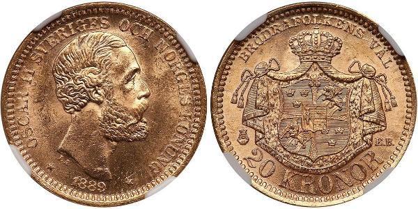 20 Крона Швеція Золото Оскар II (1829-1907)