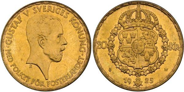 20 Крона Швеція Золото Густав V (1858 - 1950)